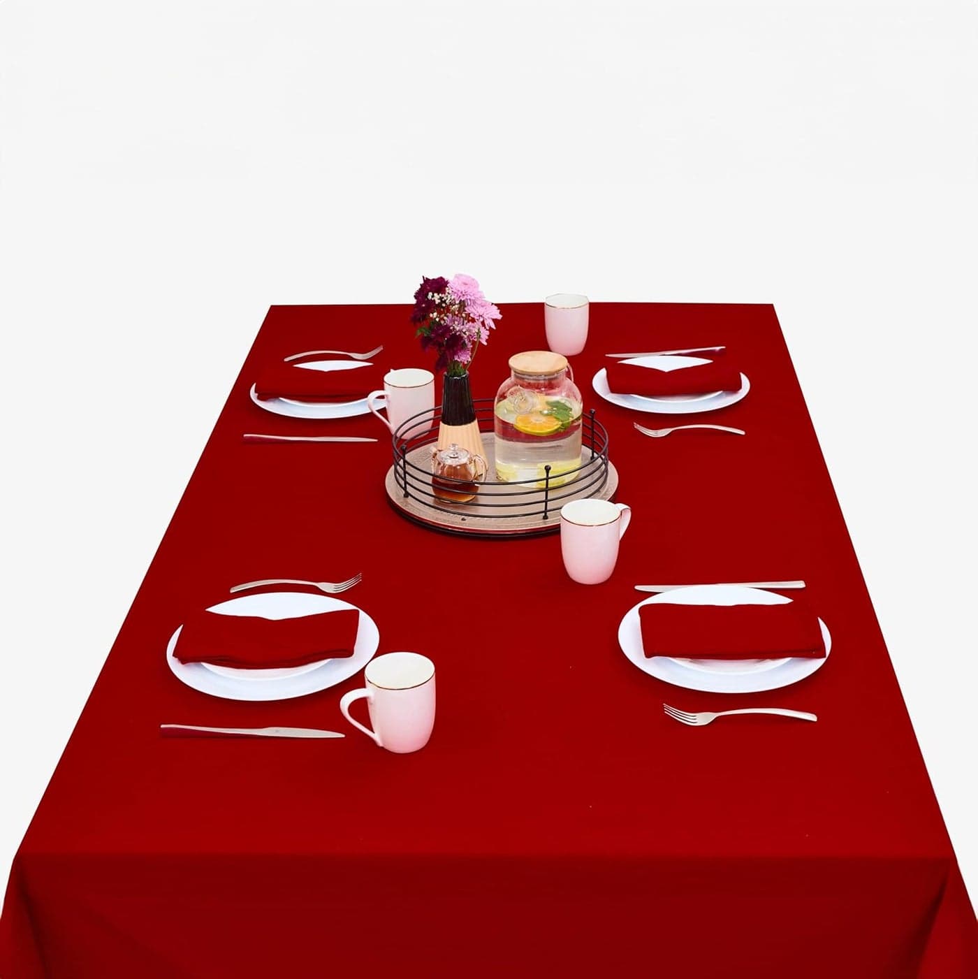 RUSTIQUE LINENS HemStitched Table Cloth Water Stain Repellent 100 Cotton 48 Seater 5 Colors Crimson RED 230 CM X 150 CM