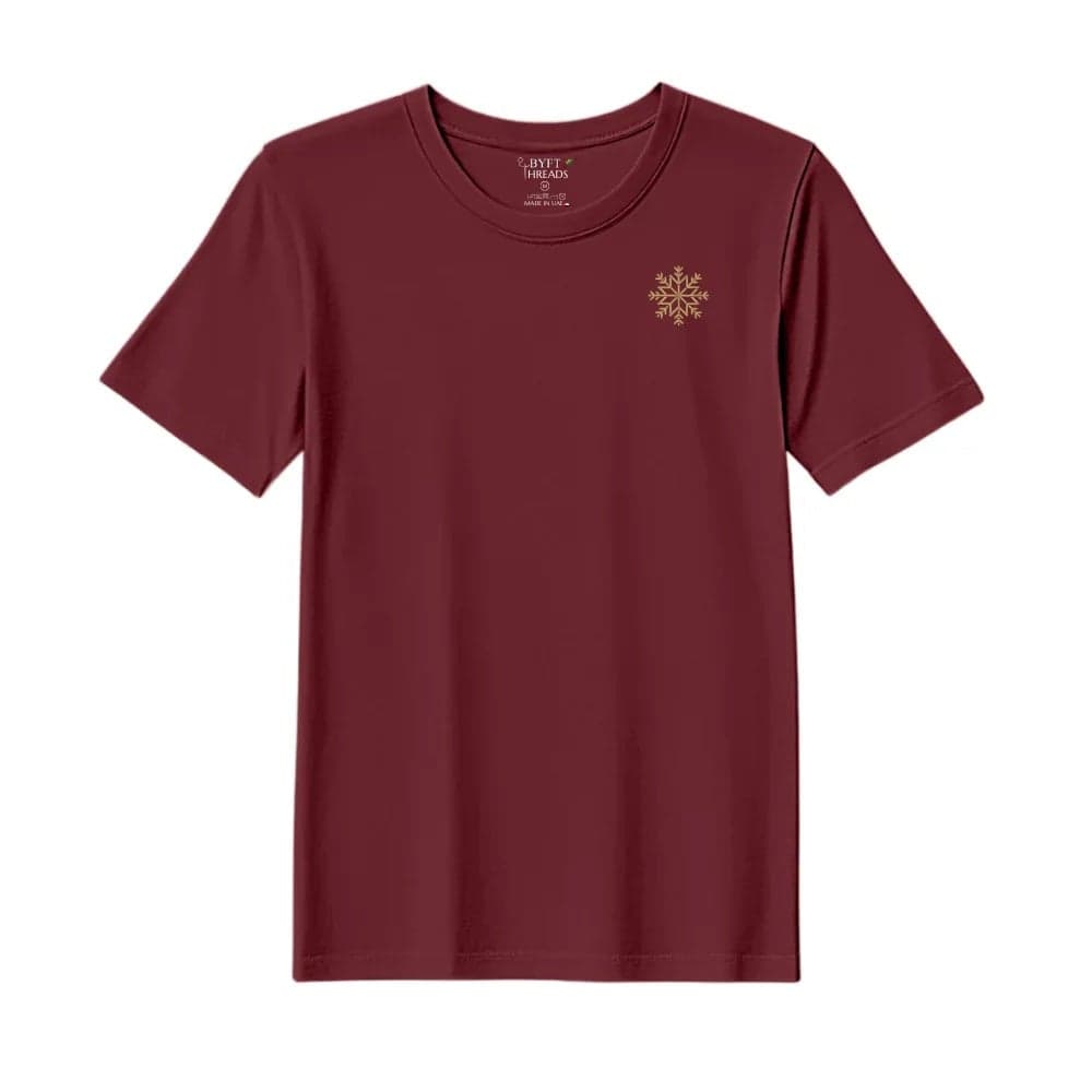 Threads XL Pomegranate Polycotton T-Shirt - Christmas "Christmas Snowflakes" Embroidered Design, Premium Holiday Collection