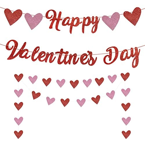 Festiko®Happy Valentines Day Banner, Red Glittery Valentines Day Party Decorations, Valentines Day Garland, Valentines Photo Props, Heart Decorations, Wedding Anniversary Party, Valentines Day