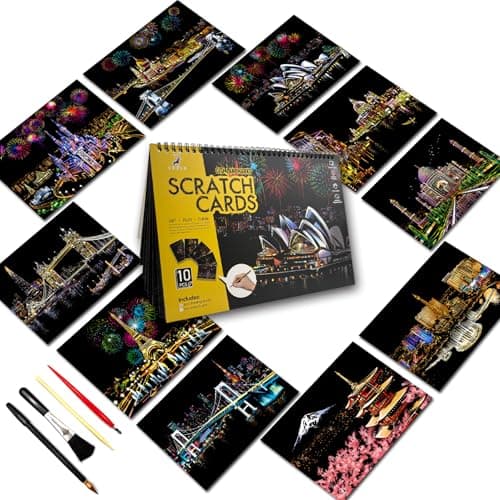 Scratch Art Book for AdultsLandmark Building Scratch Painting KitCreative Foil Engraving Art SetCity Series Scratch Off Art Book for Travel Craft LoversStress Relief Craft GiftCity Series 1