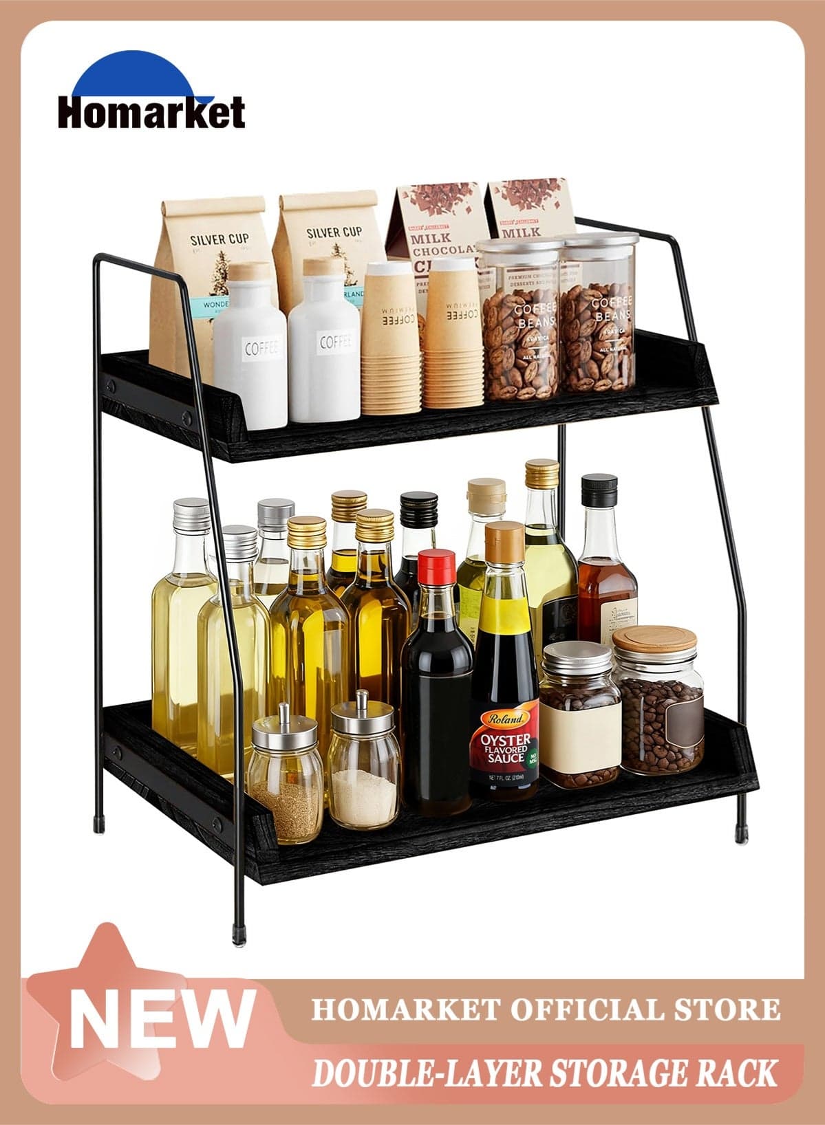 Bathroom Countertop Organizer,2 Tier Coffee Station Organizer for Countertop, Coffee Bar Accessories and Organizer, Coffe Condiment Storage, Wooden Spice Rack Counter Shelf Organize for Kitchen, Bathroom, Office
