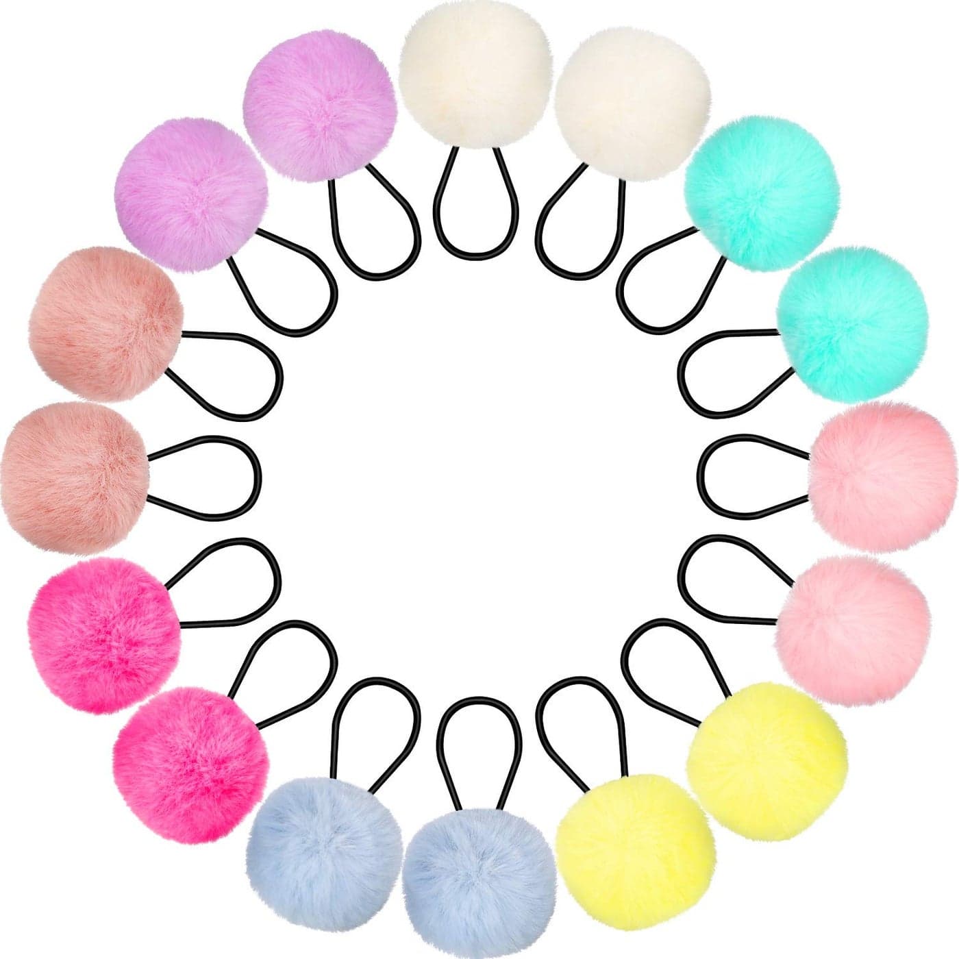 WILLBOND 16 Pieces Pom Pom Hair Ties Elastic Fur Ball Hair Scrunchy Band Fluffy Ponytail Holders Accessories for Women Gilrl