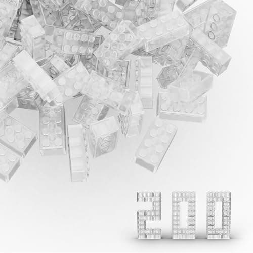 Classic Bulk Brick Block 2x4 200 Piece Building Brick Full Transparency Compatible with Lego Parts and Pieces 3001 Creative Play Set Compatible with Major BrandsColourFull Transparency