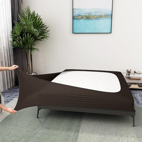 Box Spring Cover Queen/Cal Queen Size - Elastic Fabric Wrap Around 4 Sides Bed Skirt for Hotel & Home, Brown