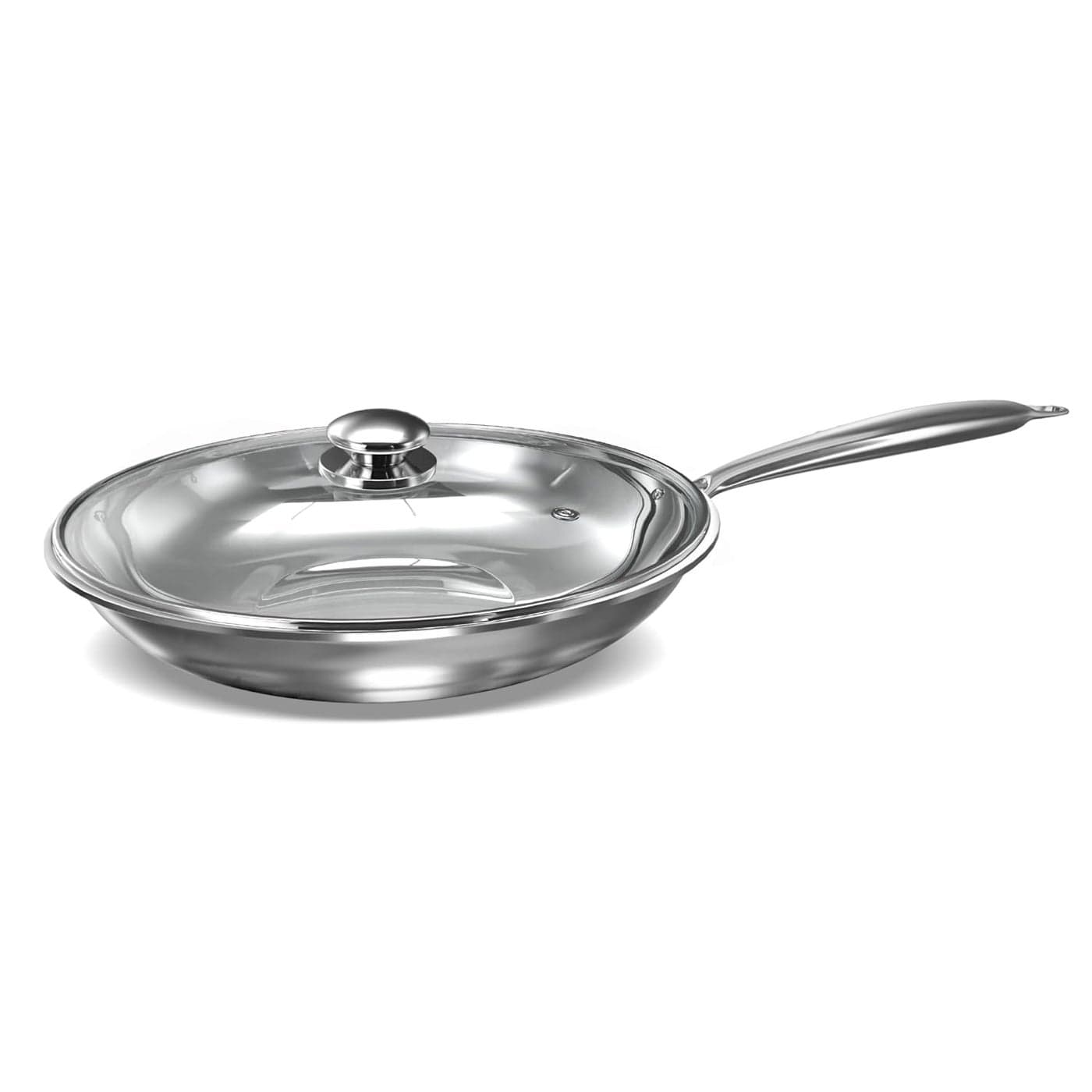 Preethi Metallica Collection Triply Stainless Steel Frypan with Glass Lid 26 cm Gas Induction Compatible Metal Spatula Friendly