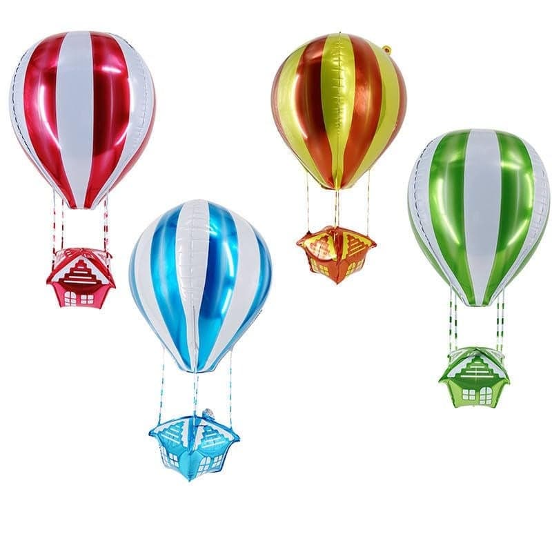 Atpata Funky 4pcs 35" Hot Air Balloon Shape Parachute Foil Balloons | 2-Color Stripes Design | Turkey Istanbul Theme | Carnival, Birthday, Baby Shower Party Decorations