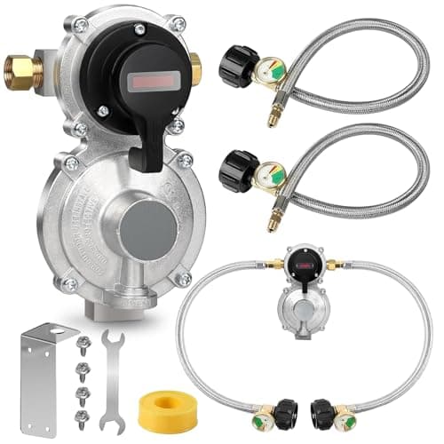 Rv Propane Regulator 2 Tank Hoses LP Gas Regulator 2Stage Auto Changeover Kit Dual Tank Hoses with Propane Tank Gauge TwoCylinder Connection Setup for Camper Trailer Gas Systems