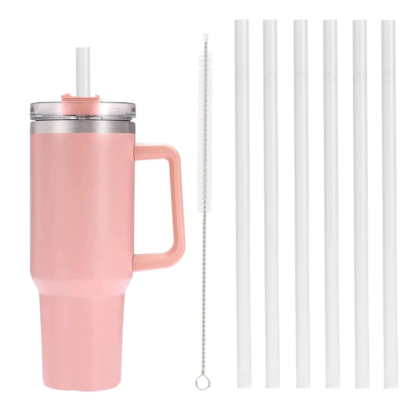 6 Pack Replacement Straws with Cleaning Brush Compatible Stanley 30 oz 40 oz Tumbler PlasticWhite