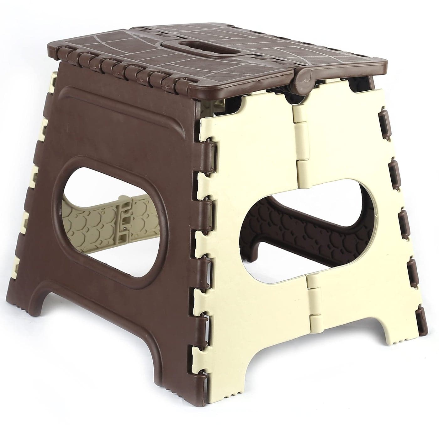 LACOPINE Plastic Folding Step Stool for Kids and Adults with Handle (12 inch:Brown) (Brown, 23x28 cm)