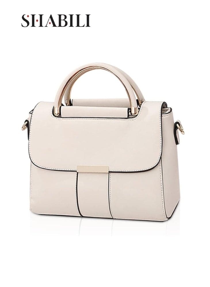 Women PU Multi-Pocket Fine-Stitch Shoulder Bag Crossbody Tote Satchel Handbag, Ladies Sling and Cross Bags with Metal Top Handle, Detachable Strap, Large Capacity Organizer for Daily Casual (beige)