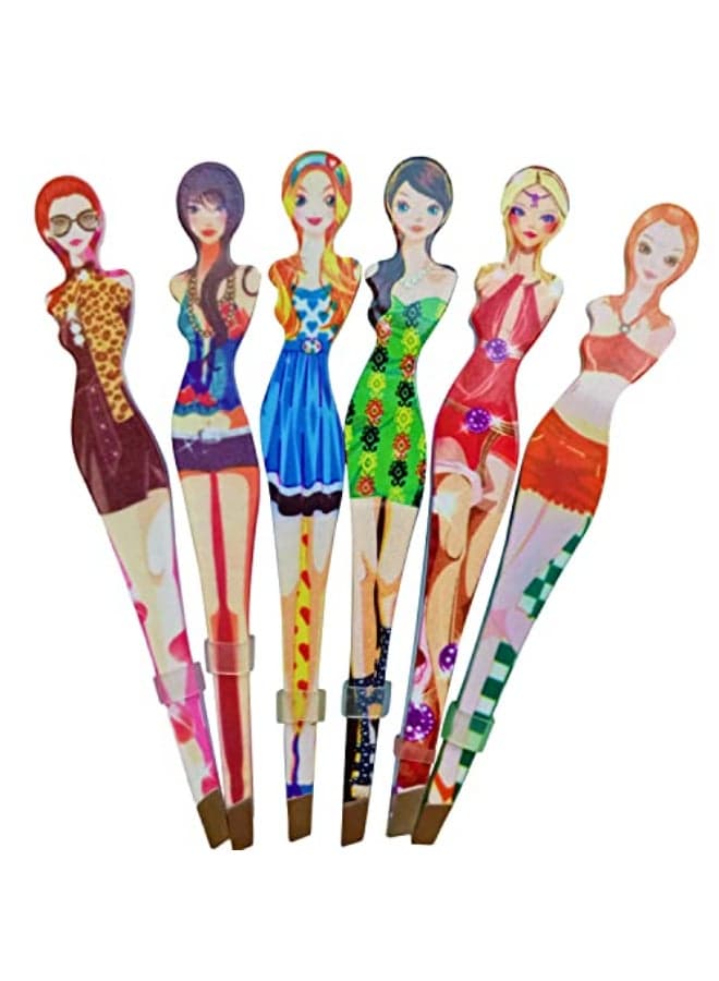 Tvoip 6Pcs Professional Girl Eyebrow Tweezer Stainless Steel Slanted Eyebrow Tweezers Eyebrows Hair Remover Tools Cosmetics Beauty random color