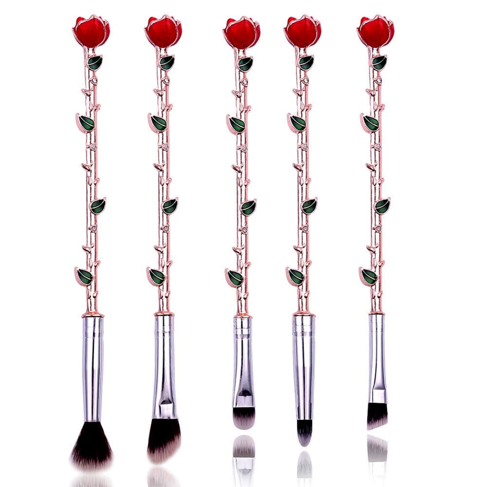 Rose Eye Makeup Brush Set 5pcs Wand Makeup Brushes with Soft Synthetic Fiber and Metallic Handle for Eyebrow Eyeshadow Foundation Blending and Lips Great Gift for Sister Girlfriend Rose Gold