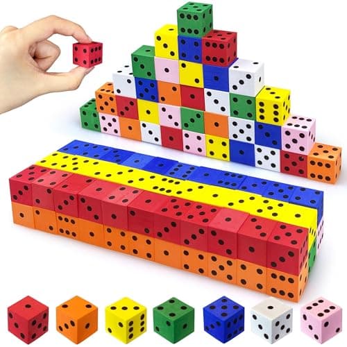 60PCS Foam Dice Set Small Colorful Dices with Number Dots for Math Game Building Toys Classroom Educational Toy Entertainment for Party Favor Birthday Gifts in 7 Colors 078inch