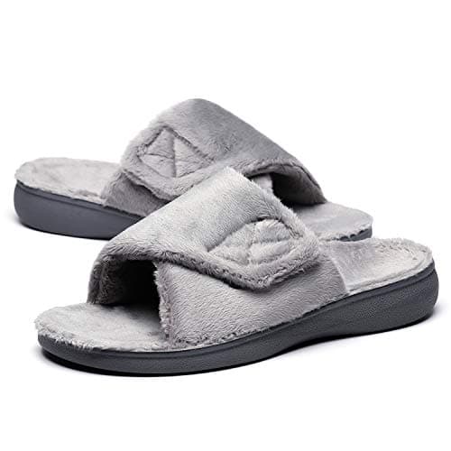 SOLLBEAM Women's Plantar Fasciitis Fuzzy House Orthopedic Adjustable Slippers With Arch Support Orthotic Heel Cup Sandals For Ladies