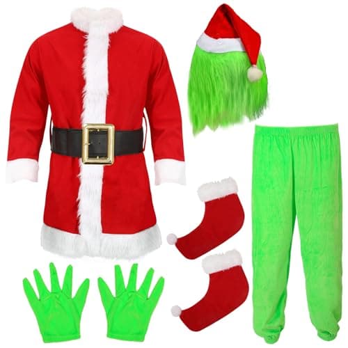 brableewear Christmas Green Giant Monster Costume for Kids Boys Christmas Furry Suit Santa Outfits Christmas Cosplay Costume