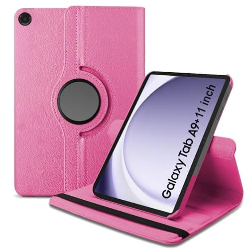 TGK Rotating Cover for Samsung Galaxy Tab A9 Plus 11 inch 360 Degree Leather Flip Case (Hot Pink)