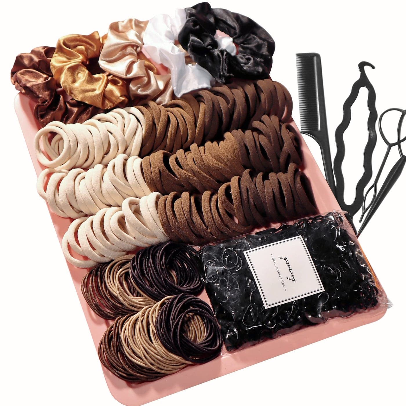 YANRONG Brown Hair Ties For Women GirlsElastic Ponytail Holders Rubber Band For Thick Hair Thin Hair Fashion Hair Accessories Set809PCS