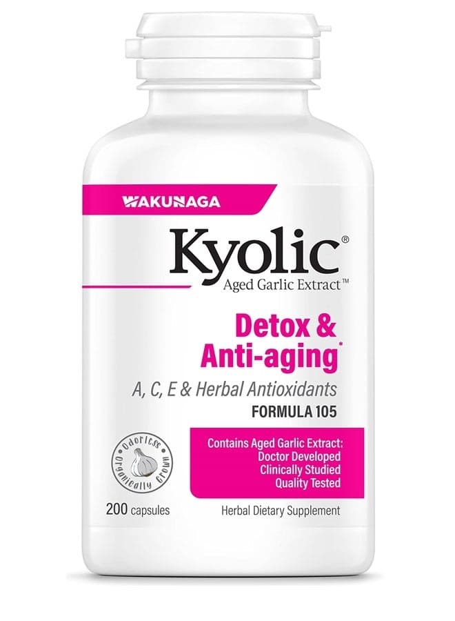 Aged Garlic Extract Formula 105, Detox & Anti-Aging, 200 Capsules (Packaging May Vary)