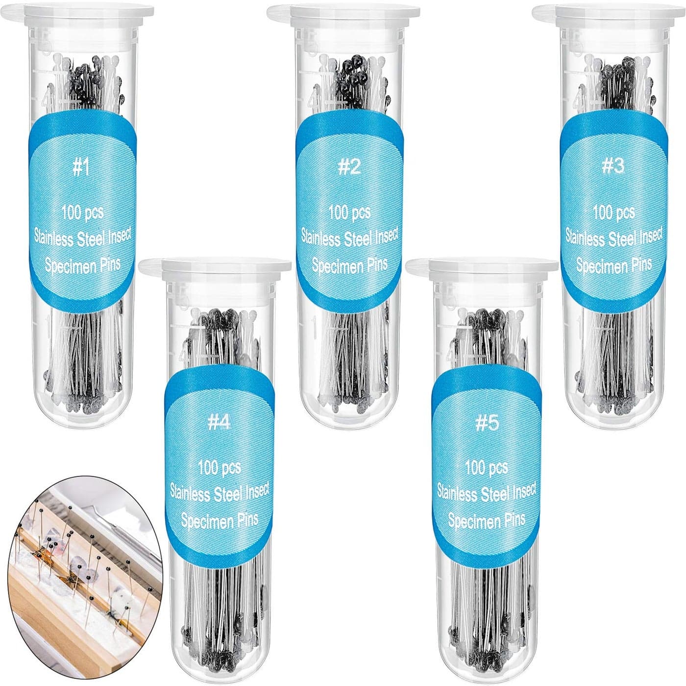 WILLBOND Stainless Steel Insect Pins Kit Specimen Entomology Pins Butterfly Collections Variety Pack for School Entomology Display Butterfly Collectors500 Pieces5 Sizes