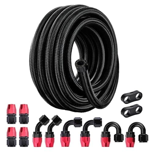 EVIL ENERGY 6AN Fuel Line Kit, 6AN Nylon Braided Fuel Line Hose Fitting Kit CPE 20FT Black&Red