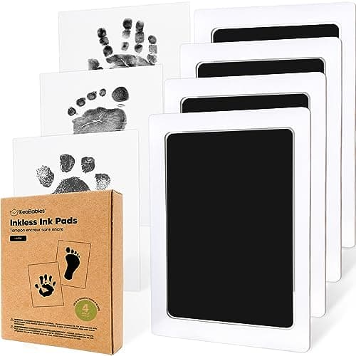 4-Pack Inkless Baby Hand and Footprint Kit - Mess Free Ink Pad for Newborn Keepsake, Dog Nose & Paw Print Kit, Clean Touch Ink Pad for Baby Hand & Footprints, Ideal New Mom Gifts (Jet Black, L)