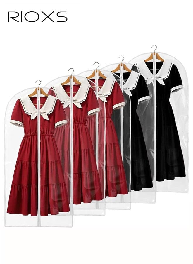 5 Pack All Clear Hanging Garment Bags, 60 ×120 CM Suit Bags for Closet Storage Clothing Storage, Plastic Waterproof Suit Cover Bags with Full Zipper for Coats, Jackets, Dresses, Fur and More