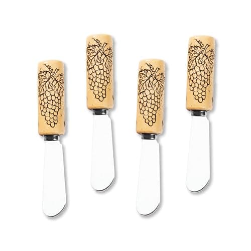 Wine Things Grape Wine Cork Cheese Spreaders, Hand-Painted Resin Handles with Stainless Steel Blades for Spreading Cream Cheese, Butter, Jam, or Sandwich, Set of 4