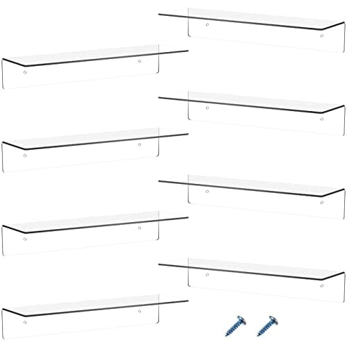Blulu 8 Pcs Acrylic Floating Shelf, Invisible Wall Mounted Shelf for Book Plants Picture Makeup Record Display in Living Room, Bathroom, Bedroom, Kitchen, Office(12 x 4 x 2 Inches,Clear)