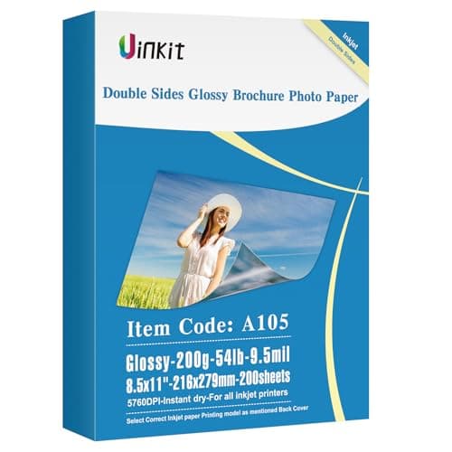 Uinkit 200 Sheets Double Sided Photo Paper Glossy 8.5x11 54lbs Inkjet for Dye Ink 200Gsm Value Bulk Pack Picture 8.5 x 11 9.5Mil for Inkjet Printing Printer (200sheets, 8.5x11)