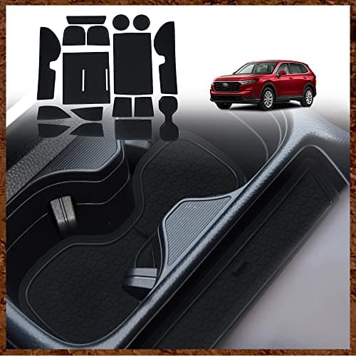 Muslogy Center Console Liner Mats Compatible with Honda CRV 2025 2024 2023 Accessories Cup Holder Insert Mat, Door Slot Pad, Anti-Slip Dust Interior Sets 17 PCS Custom Rubber Decoration (Black)