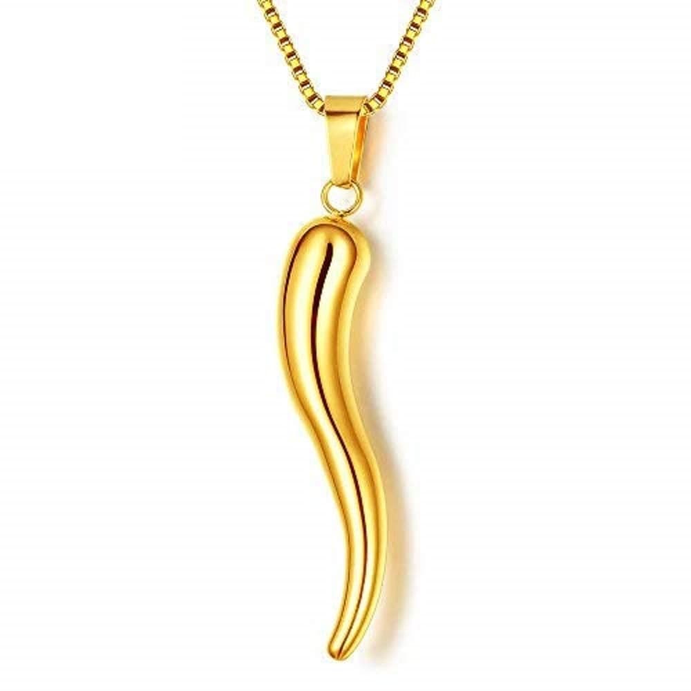 Yuren 14k Real Yellow Gold Men Women Pendant Italian Horn Charm Chili Pepper Pendant Good Luck Pendant Charm Necklace Fine Jewelry