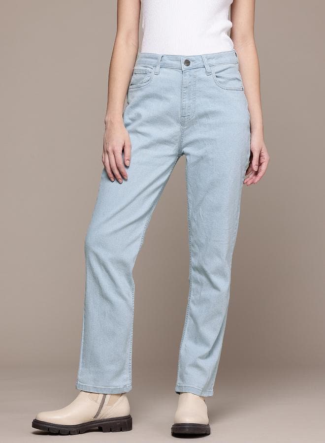 Freehand Women Straight Fit Solid Blue Jeans — 30