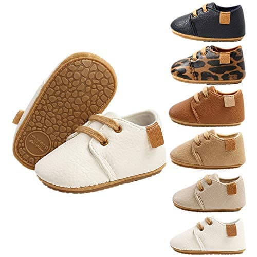 HsdsBebe Baby Boys Girls Oxford Shoes PU Leather Soft Rubber Sole Sneakers Anti-Slip Toddler Ankle Boots Infant Walking Shoes Moccasins(3-6 Months) A/White