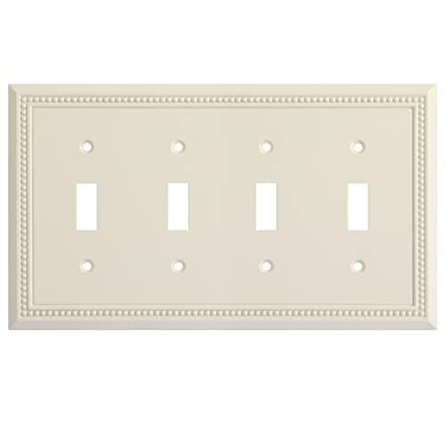 Henne Bery Sunken Pearls Heavy Duty Decorative Wall Plate Switch Plate Outlet Cover (Quad Toggle, Light Almond)