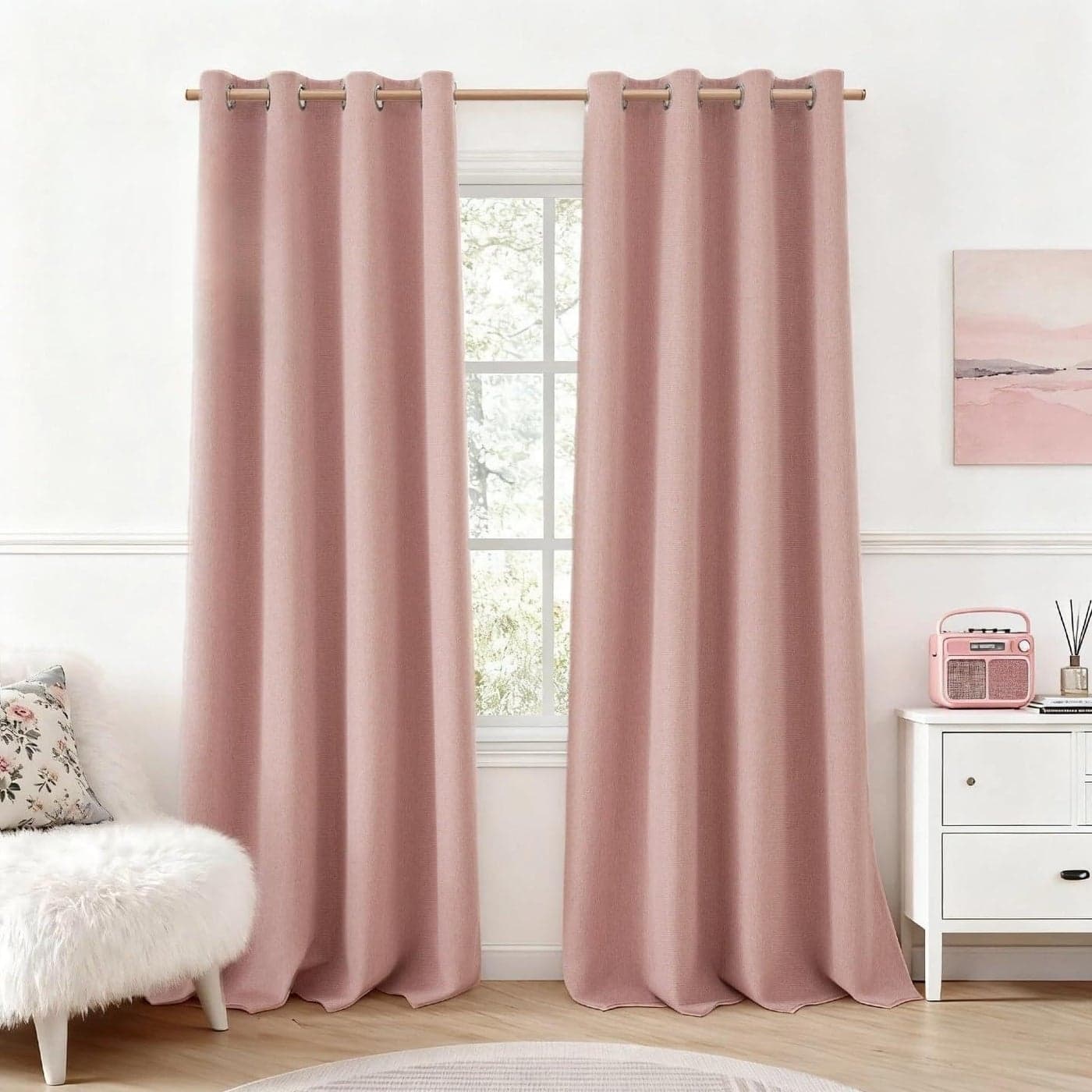 HOMEIDEAS Blush Pink 100 Blackout Curtains 108 Inches Long Thick Faux LinenLinen Blend Textured Window Drapes Cute Room Darkening Grommet Curtains for Girls Bedroom Nursery Living Room