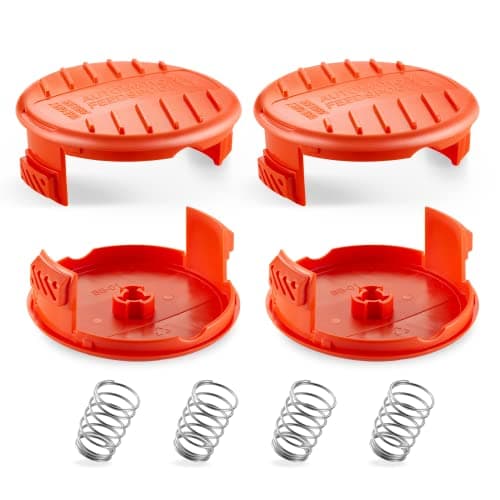 Trimmer Line Cap and Spring for BLACK+DECKER,Trimmer Replacement Spool Cap Covers Compatible for Black+Decker AFS Trimmer (RC100P),Black and Decker Weed Eater Parts,4 Pack (4 Spool Cap+4 Spring)