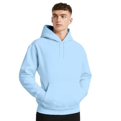 NOBERO Men's Oversized Fit Cotton Blend Neck Hooded Sweatshirt (1M-TWHO-R0041_Powder Blue_3XL)