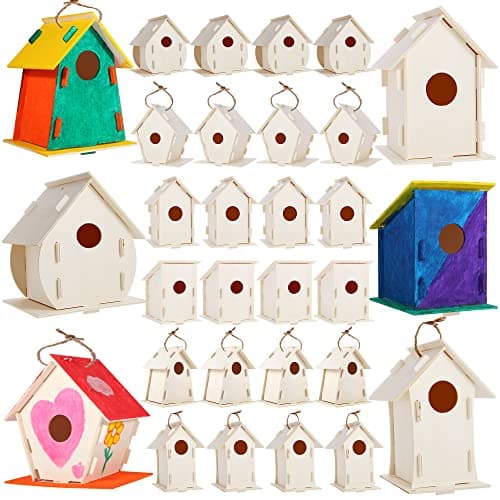 ILHSTY 30 Pack Large DIY Wooden Bird Houses Kits for Kids Kids Crafts Wood Houses for Parties DIY Crafts and Art Birdhouse Kits for Children to Build and Design