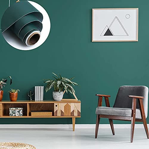 WALLTON - Dark Green Matt Peel and Stick Self-Adhesive Removable Thicken Waterproof for Kitchen Countertop Cabinet Wardrobe - 16''x''48 Inches, Vinyl