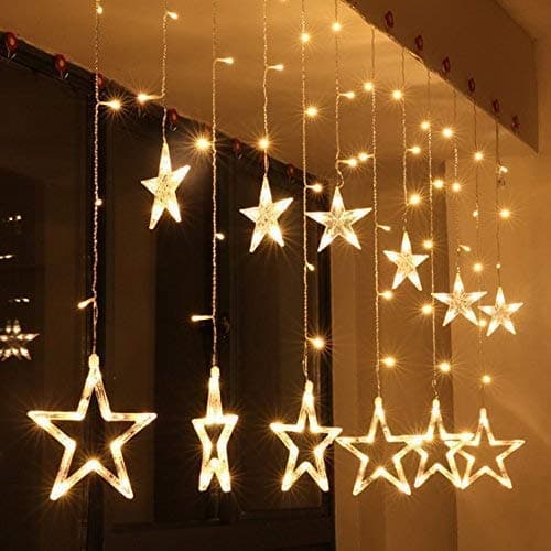 Litehom12 Stars 108 Led Curtain String Lights with 8 Flashing Modes Led Light for Home Decoration for Christmas, Wedding, Home, Diwali, Patio (108 Led-Star, Pack of 1) (Star Curtain 6+6-Warm White)