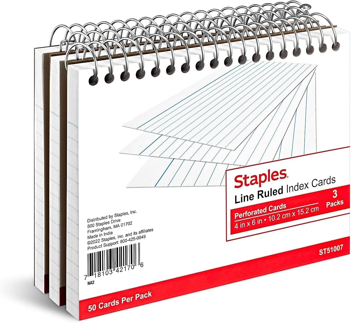 STAPLES TRU RED 4 x 6 Index Cards Lined White 50 CardsPack 3 Packs TR51007