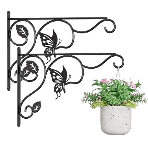 2 Pack Heavy Duty Plant Hooks for Hanging - 12 Inch Metal Wall Hangers Indoor/Outdoor, Sturdy Plant Bracket for Bird Feeders, Planters, Lanterns, Wind Chimes - Patio, Garden, Home Decor (Black)