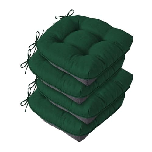 IASEAHK Chair Cushions for Dining Chairs, Seat Cushions for Kitchen Chairs, Indoor Seat Cushions with Ties, Tufted Foam Chair Pads, Non Slip Chair Cushions Set of 4, 15.5" x 15.5" x 4", Dark Green