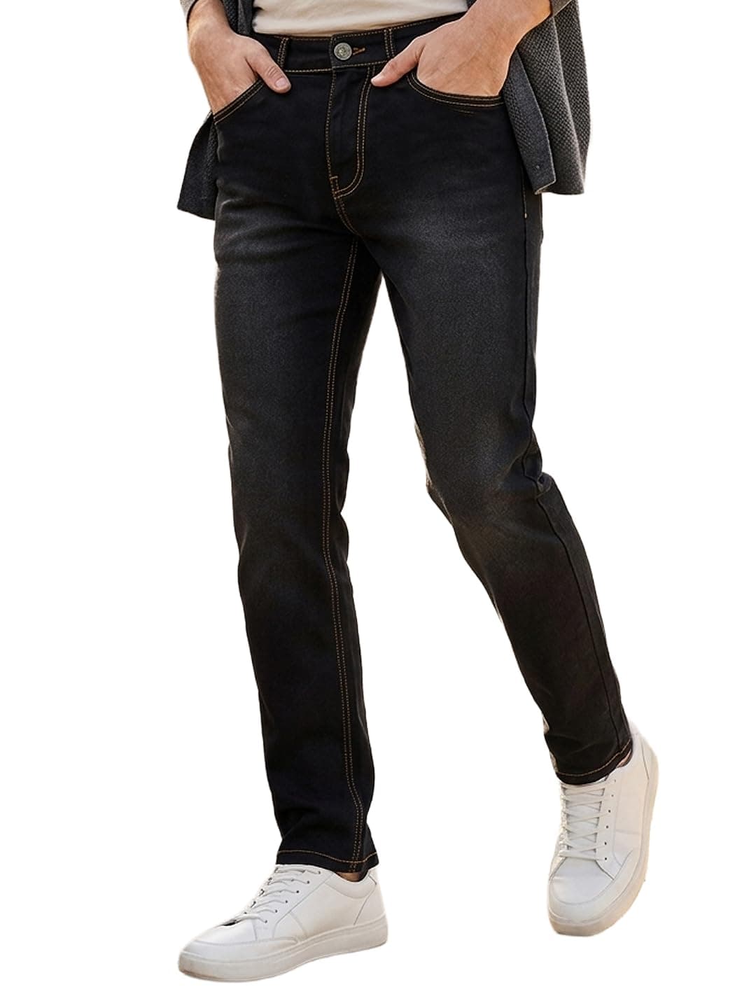 Urbano Fashion Men's Black Regular Fit Washed Jeans Stretchable (epsrstsprndreg-black-28)