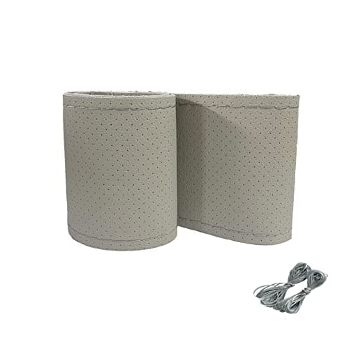 Onerbuy Universal Leather Car Steering Wheel Stitch On Wrap Cover DIY Sewing Breathable and Anti Slip 15Inch Gray