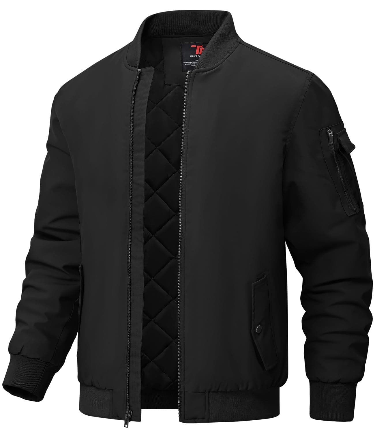 BGOWATU Mens Jacket Windproof Quilted Bomber Jackets Casual Fall Winter Warm Padded Coats Outwear Black L