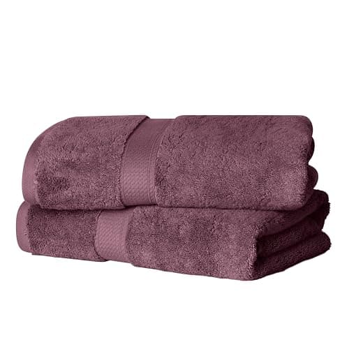 Superior Egyptian Cotton Pile Bath Towel Set of 2, Ultra Soft Luxury Towels, Thick Plush Essentials, Absorbent Heavyweight, Guest Bath, Hotel, Spa, Home Bathroom, Shower Basics, Plum