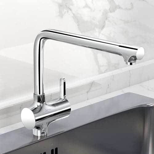 Plantex Pure Brass Sink Tap for Kitchen Basin with 360° Swivel Spout/Kitchen Sink Tap/Faucet for Kitchen with Brass Wall Flange and Teflon Tape (ORE-1412-Chrome)