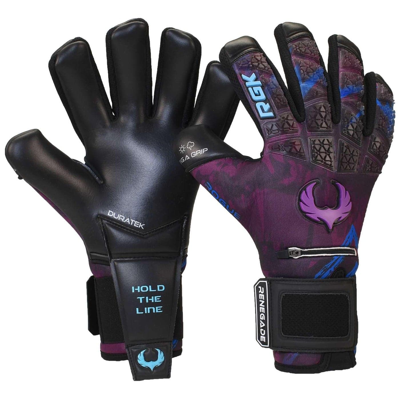 Renegade GK Limited Edition Rogue Shock Wave Goalie Gloves with Finger Spines | 4mm Giga Grip | Purple & Blue Soccer Goalkeeper Gloves (Size 7, Youth, Neg. Cut, Level 4+)