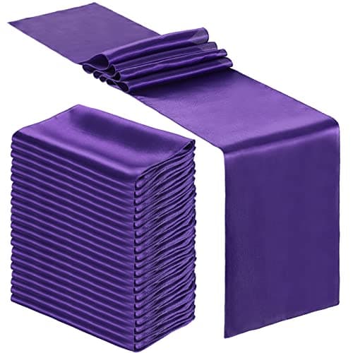 Bencailor 24 Pcs Purple Satin Table Runner Bulk 12 x 108 Inches Long Table Runners Bright Smooth Fabric Tablecloth for Wedding Banquet Birthday Spring Graduation Party Decorations